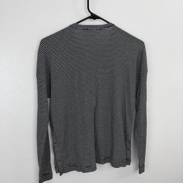 Marine Layer Henley Womens Medium Black Striped Long Sleeve Button Neck Top - Image 6