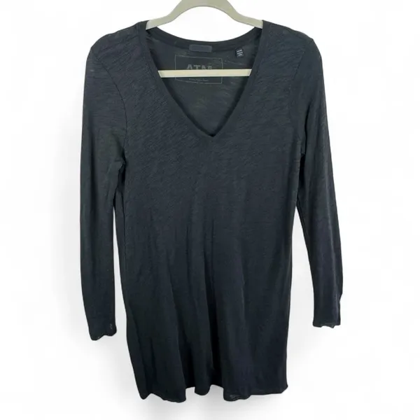 ATM Anthony Thomas Melillo Womens Slub‎ Cotton V-Neck Long Sleeve Dress Black XS - Image 2