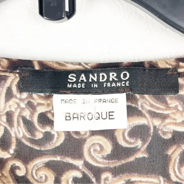SANDRO Baroque Brown Paisley Print Sheer Lace Trim Blouse Size Small Boho Chic - Image 3