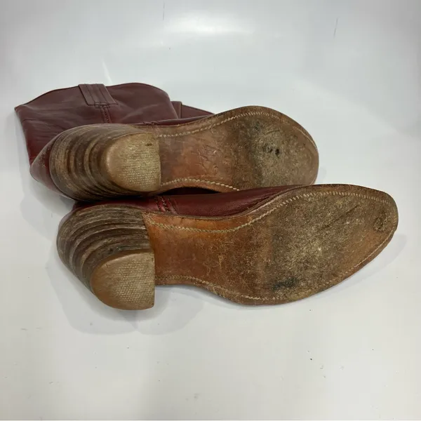 Vintage Frye red leather pull on‎ cowboy boots western women's size 6.5 boho - Image 8