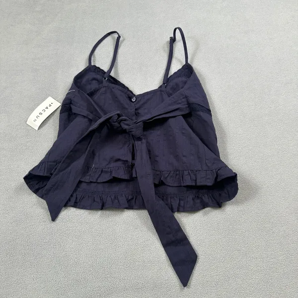 Your Favorite PacSun Cami Tank Top Womens XS Navy Blue Lace Trim Tie Back Straps - Image 2