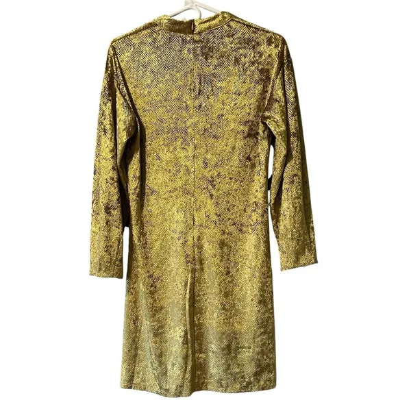 Molly Bracken‎ Shiny Gold Dress Long Sleeve Round Neck Zip Back Size Small Sexy - Image 2