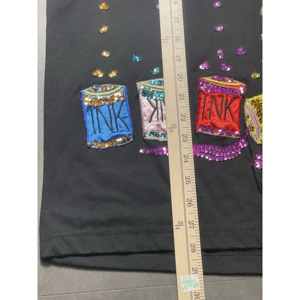Vintage Size M Embroidered‎ Beaded INK Tee Shirt Unique Y2K Embellished F-142 - Image 5