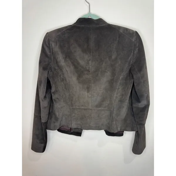 Lafayette 148 Brown Suede Leather Moto Jacket sz 6 Asymmetrical Zip - Image 3