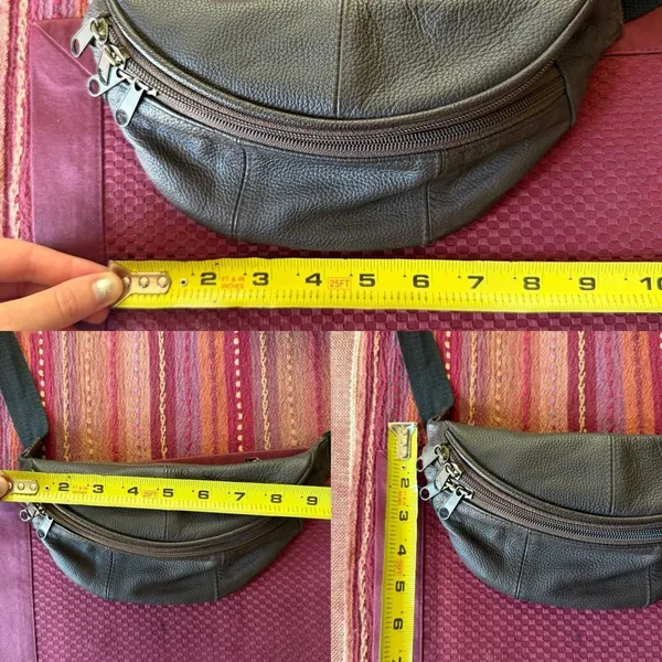 vintage granola boho brown pebbled leather fanny pack waist bag adjustable strap - Image 8