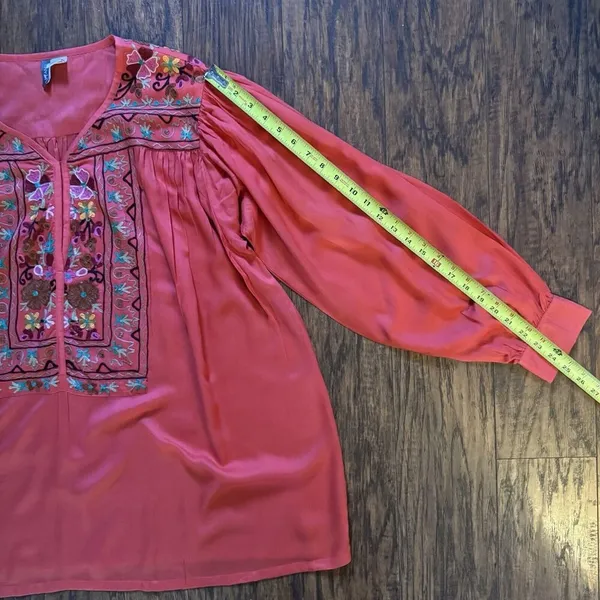 Anu Embroidered Top Blouse Tunic Boho Coral Pink Womens Size Extra Large - Image 6