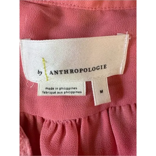 Anthropologie Lori Burnout Velvet Floral Top Pink V-Neck Size Medium - Image 5