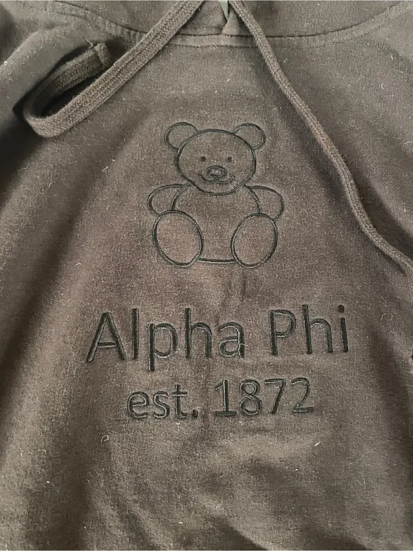 Brown Hooded Sweatshirt Alpha Phi with Teddy Logo Size M - Image 2