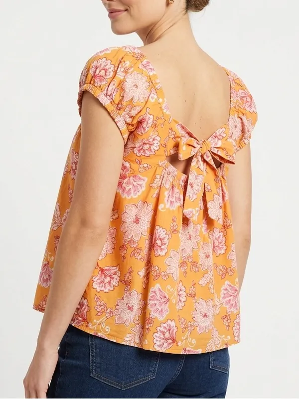 Old Navy Yellow Floral Tie Back Flutter Sleeve Boho Peasant Top XL - Image 9