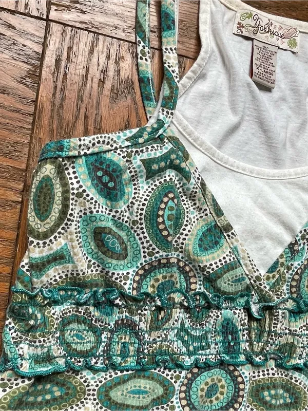 Y2K Younique XL top ~ teal and brown bohemian paisley pattern ~ Excellent - Image 6