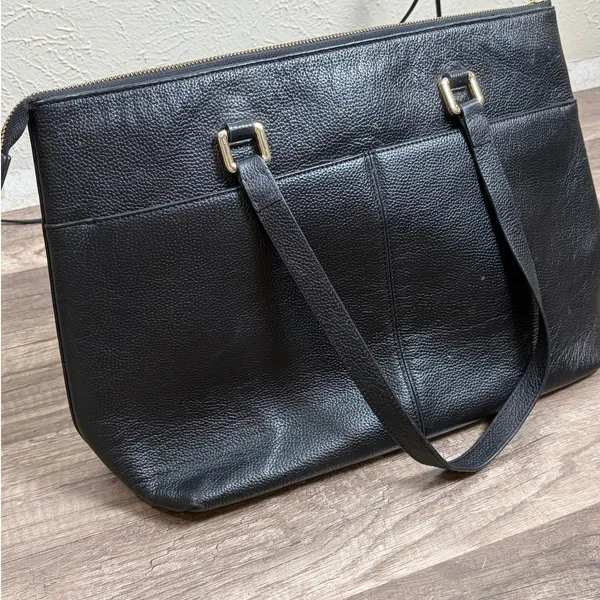 Nordstrom Black Leather Shoulder Bag Classic Neutral Minimalist Top Handle Purse - Image 10