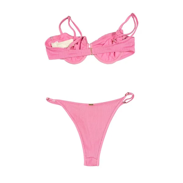 Hollister Bikini Set Womens M/S Pink Ribbed Underwire High Cut Swim 36B - Image 17