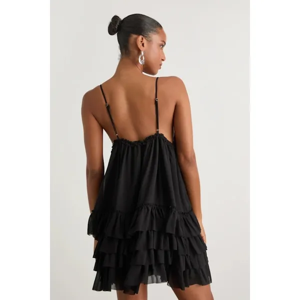 NWT Lulus Asuka Black Ruffled Tiered Mini Dress Party Night Out Swing Size M - Image 3