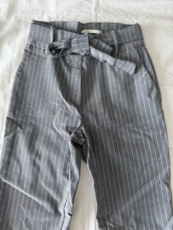 Grey Pinstripe Waist-Tie Pants - Image 3