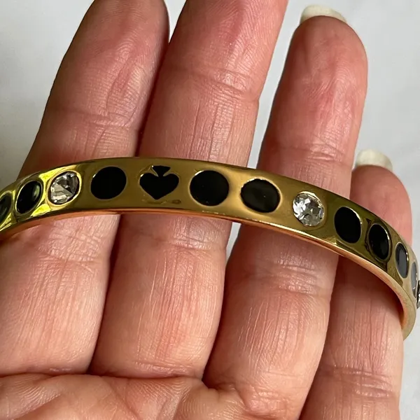 Kate Spade Bangle Bracelet Womens OS Gold Black Polka Dot Crystal‎ Enamel Spade - Image 2
