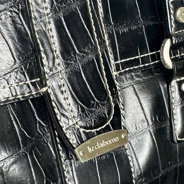 Liz Claiborne Y2K Black Croc Embossed Double Handle Shoulder Bag Purse - Image 6