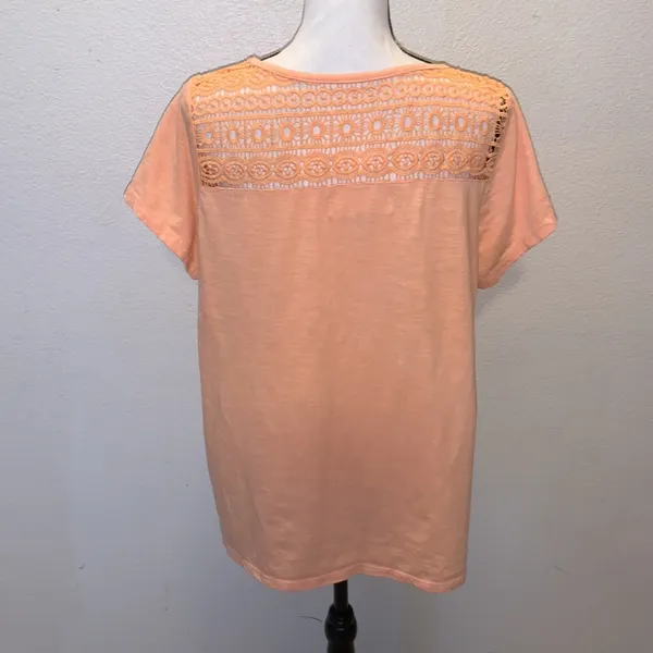 French Laundry peach orange lace keyhole front short sleeve shirt - Image 5