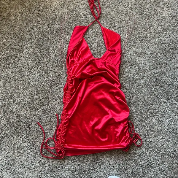 Better Be Red Satin Mini Dress - Image 5