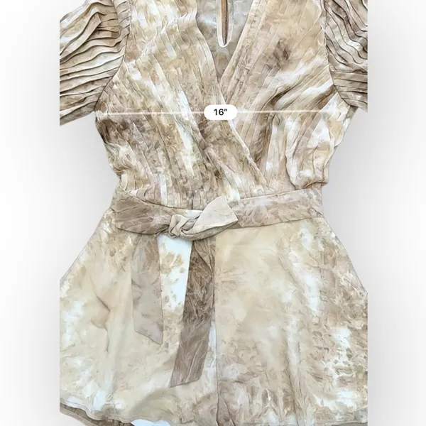 The Sang Pleated Brown Cream Short‎ Romper Size L - Image 6