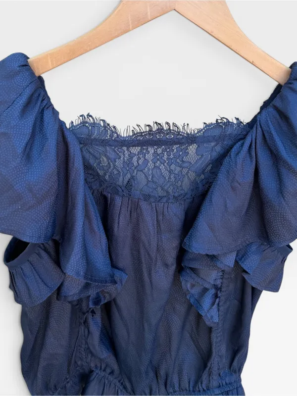 Anthropologie Satin Effect Micro Dot Print Ruffled Blouse - Image 7
