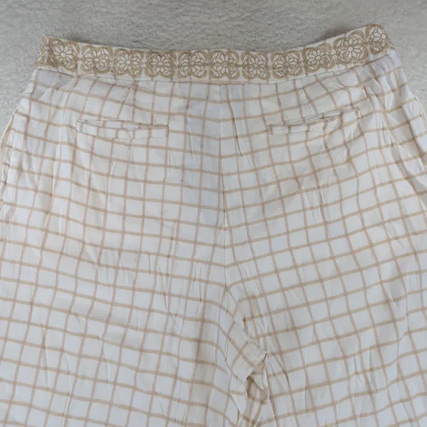 Elevenses Anthropologie Linen Windowpane Wide Leg Crop Pants Beige Womens 16T‎ - Image 9