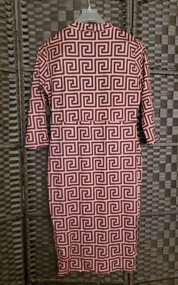 Patterned Series: Asymmetrical Line Dress Tan Size XXL - Image 2