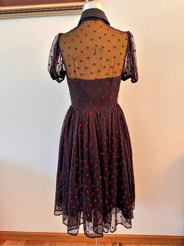 The Vintage Shop Black Red Heart Mesh Dress Size S/4 Retro Romantic - Image 2