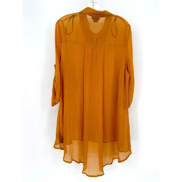 City Chic Tunic Womens 18 Gold High-Low Sheer Roll-Tab‎ Sleeve Boho Minimalist - Image 10