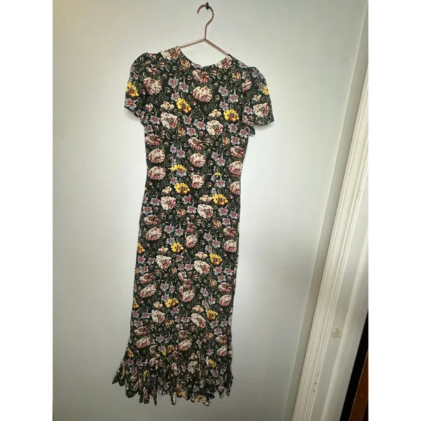 RHODE Black White Yellow Floral Lulani Crew Neck Short Sleeve Cocktail Dress 2 - Image 3