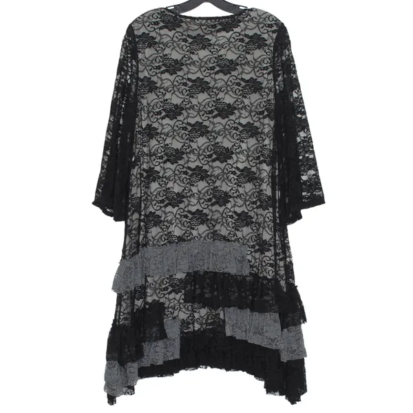 Dress Floral Lace Whimsigoth Witchy Bell Sleeve Ruffle Tiered Black Gray Medium‎ - Image 3