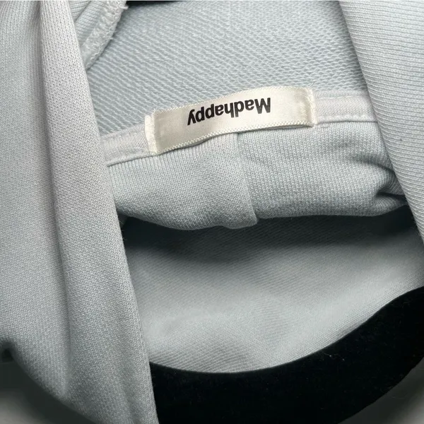 Madhappy cropped blue grey sweatshirt hoodie Raw hem Stiching medium - Image 5