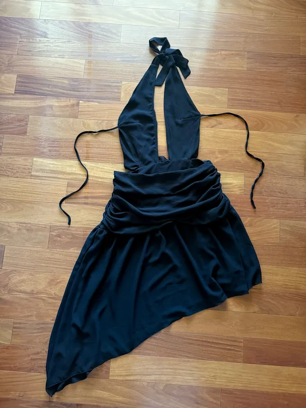 Peppermayo Black Elysia Chiffon Cowl Neck Halter Asymmetrical Hem Dress - Image 9