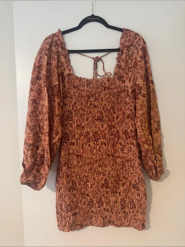 Free People Rust Floral Smocked Mini Dress - Image 2