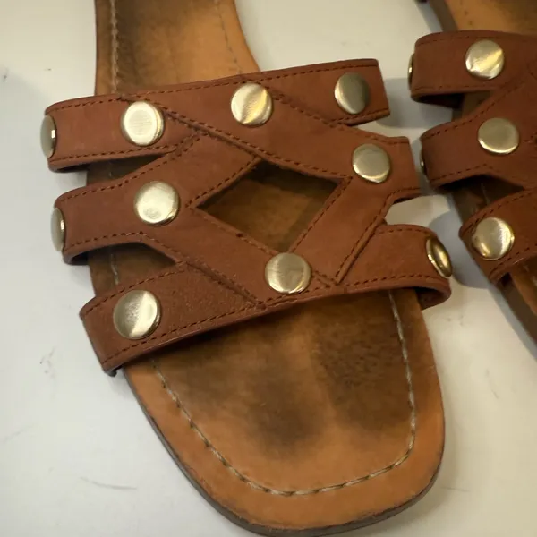 Vince Camuto Vazista Brown Leather Gold Studded Slide Sandals Size 8 - Image 6