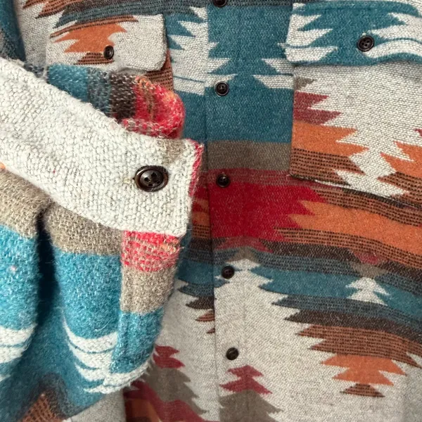 Aztec Print Jacket Retro Lapel Button Pocketed Medium - Image 5