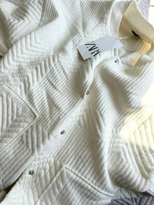 jacket coat bomber overcoat cream ribbed casual fall lightweight - Image 10