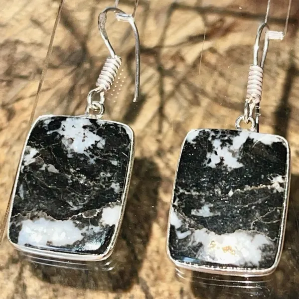 Square White Buffalo Turquoise Earrings 1 1/2” Black - Image 4
