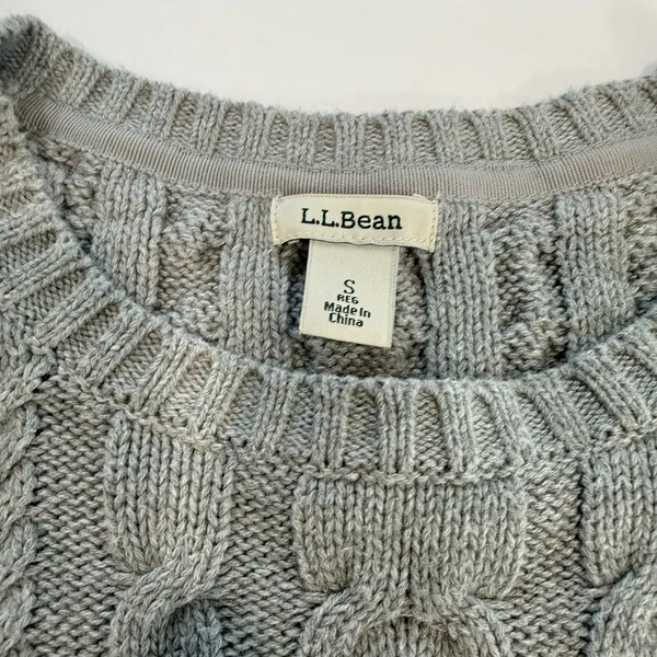 LL Bean Gray Double L Mixed Cable Cotton Crew Neck Pullover Sweater Size SMALL - Image 9