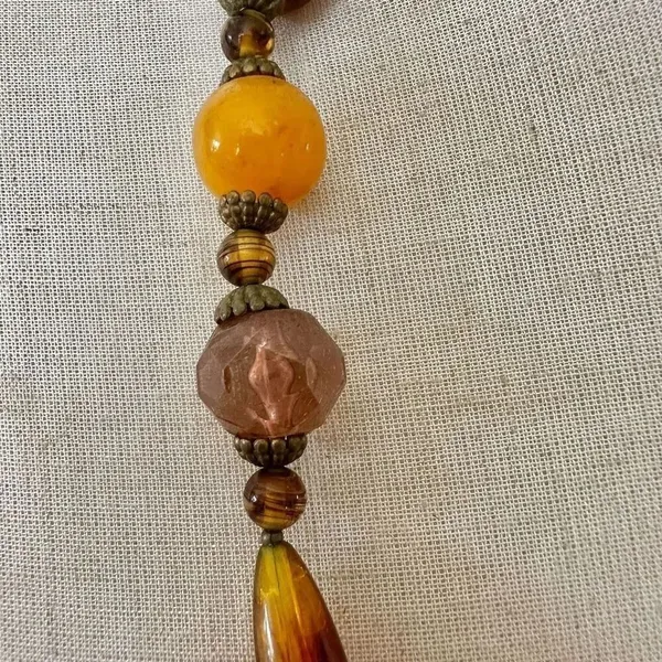 faux amber beaded long necklace Brown - Image 8