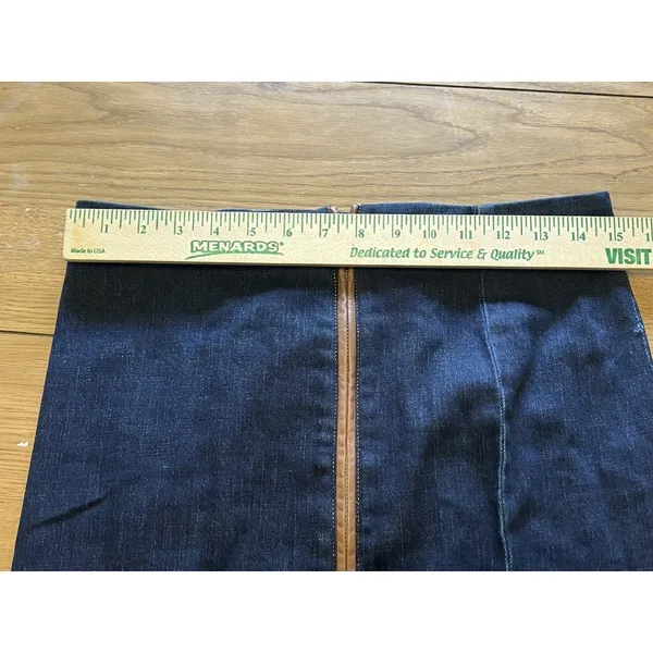 LRL Ralph Lauren Jean Skirt Women Size 4 Leather‎ Trim Full Zip Knee Length - Image 8