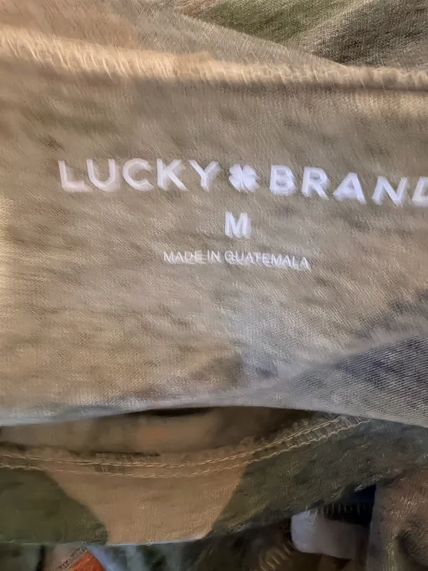 Lucky brand ultra-soft classic V-neck tee women's size medium oversized camo - Image 8