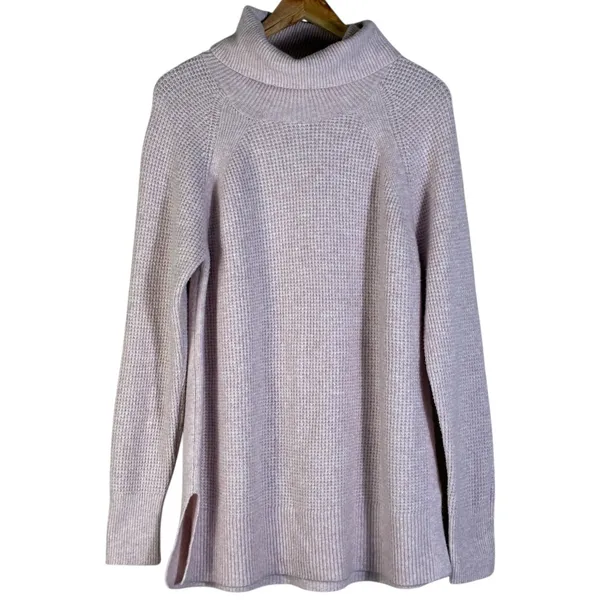 Loft Waffle Knit Turtleneck Pullover Sweater Lavender Purple Relaxed Size L - Image 2