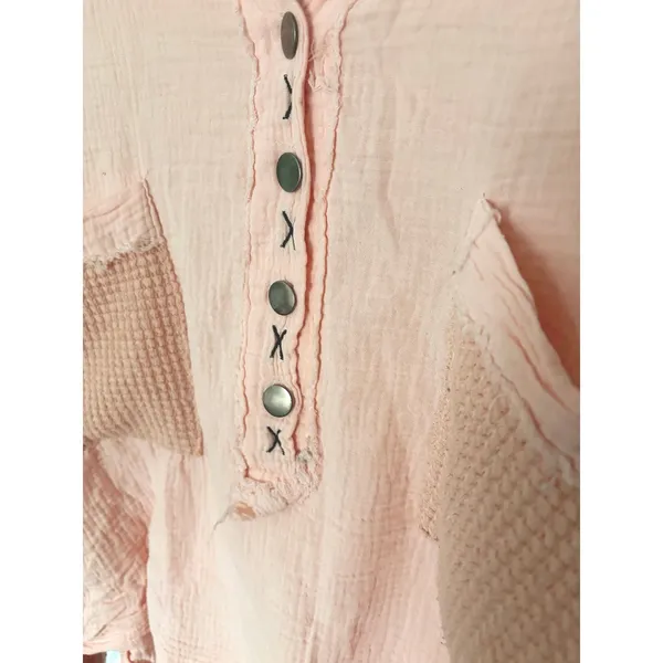 POL Textured Henley Pullover Oversized Pink Medium - Image 3