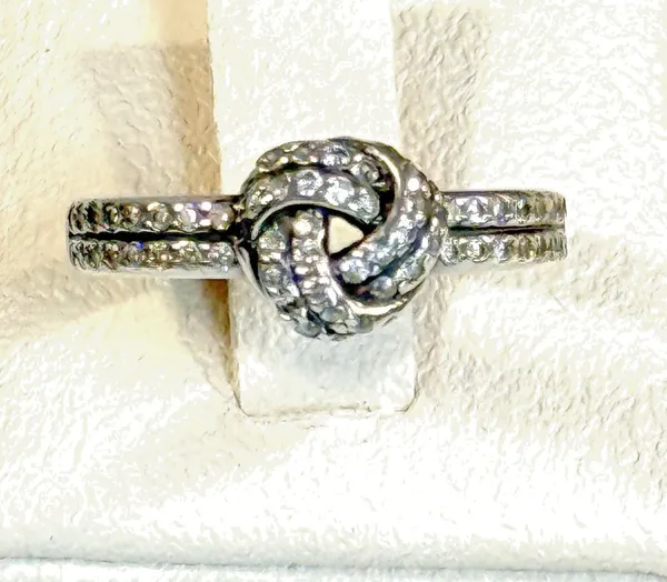 Authentic Pandora Retired Sparkling Love Knot Ring 190997CZ Silver 925 CZ US 6 - Image 2