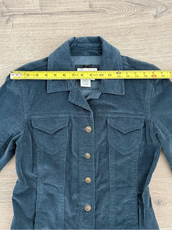 Live a Little Women’s Small Teal Corduroy Jacket Button Front Fitted Stretch - Image 4