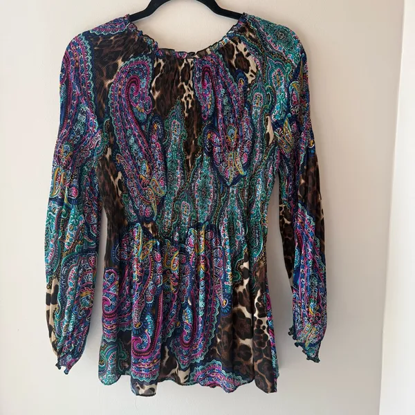Allison Taylor Multicolor/ Patchwork style Paisley Blouse Size Medium - Image 2
