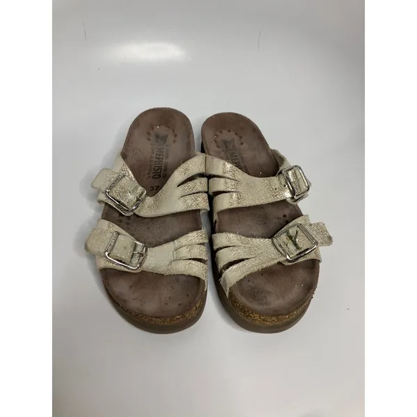 Mephisto Slide Sandals Womens 37 Silver Metallic Good Cork Buckle Air-Relax - Image 2