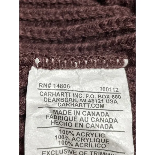 Carhartt Women's Brown Ribbed Knit Logo Cuffed Snow Bonnet Beanie Size OS - Image 3