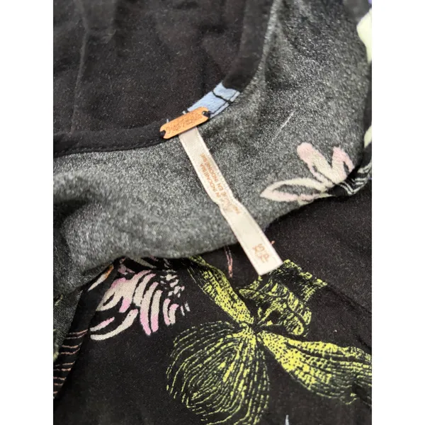 Free People Womens XS Floral Boho Tunic Dress Cold Shoulder Black Flowy Mini - Image 4