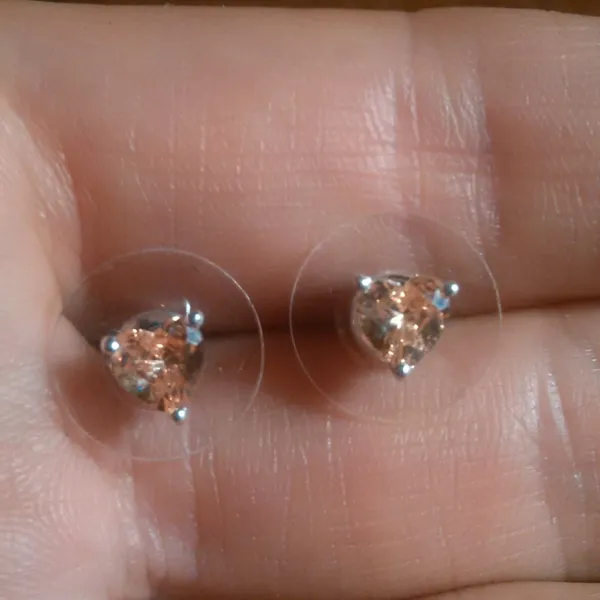 Champagne Heart Simulated Diamond Sterling Silver Stud Earrings - Image 9